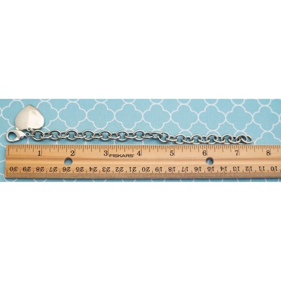 Vintage Cute Big Heart Silver Tone Bracelet 7 3/4 inch - R27 - Picture 3 of 3